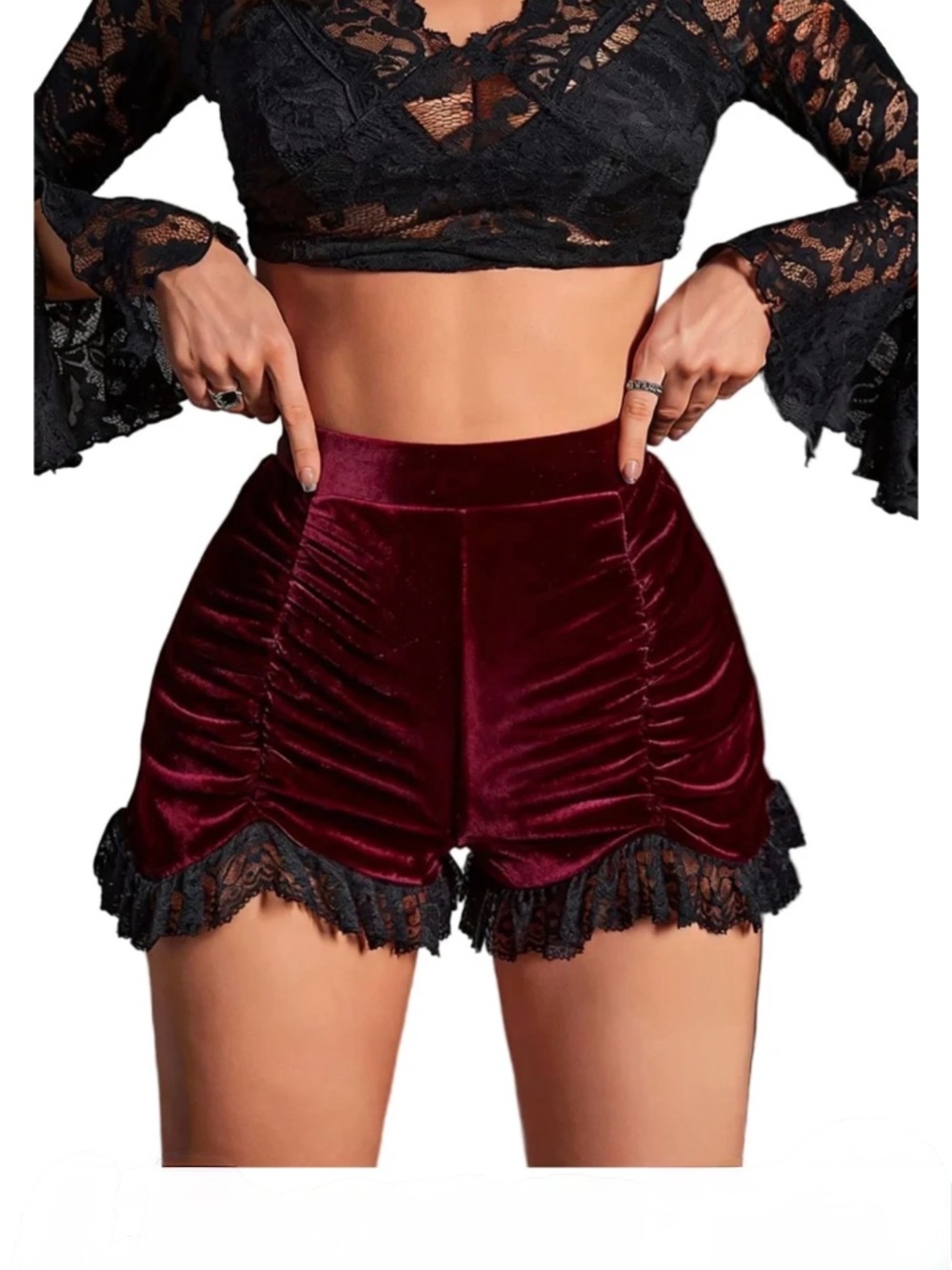 NWOT Solid Velvet Lace Pleated Shorts, Small